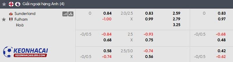 Tỷ lệ soi kèo Sunderland vs Fulham Tỷ lệ soi kèo Sunderland vs Fulham